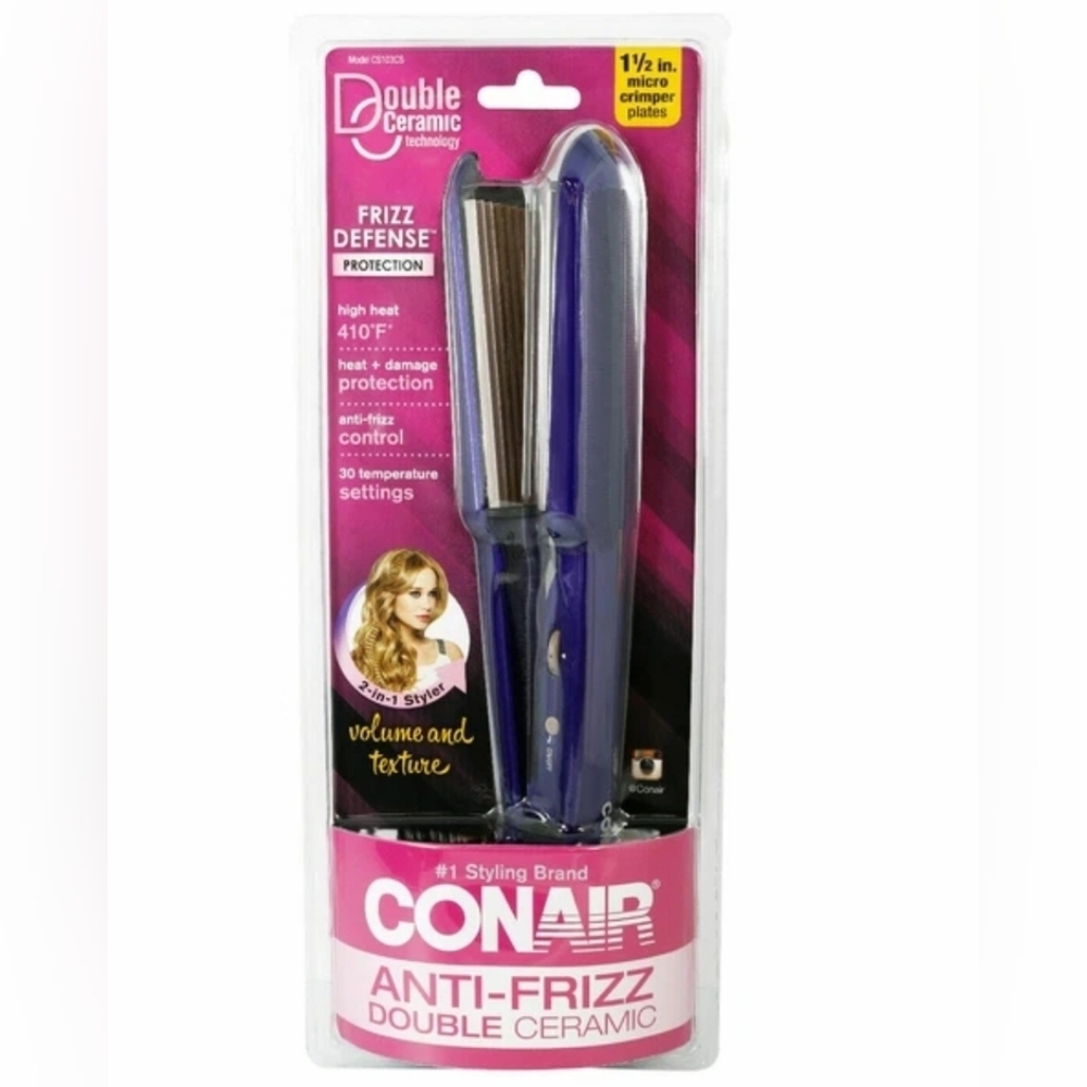Conair Anti Frizz Double Ceramic 1 1/2 Micro Crimper Plates Purple Iron New